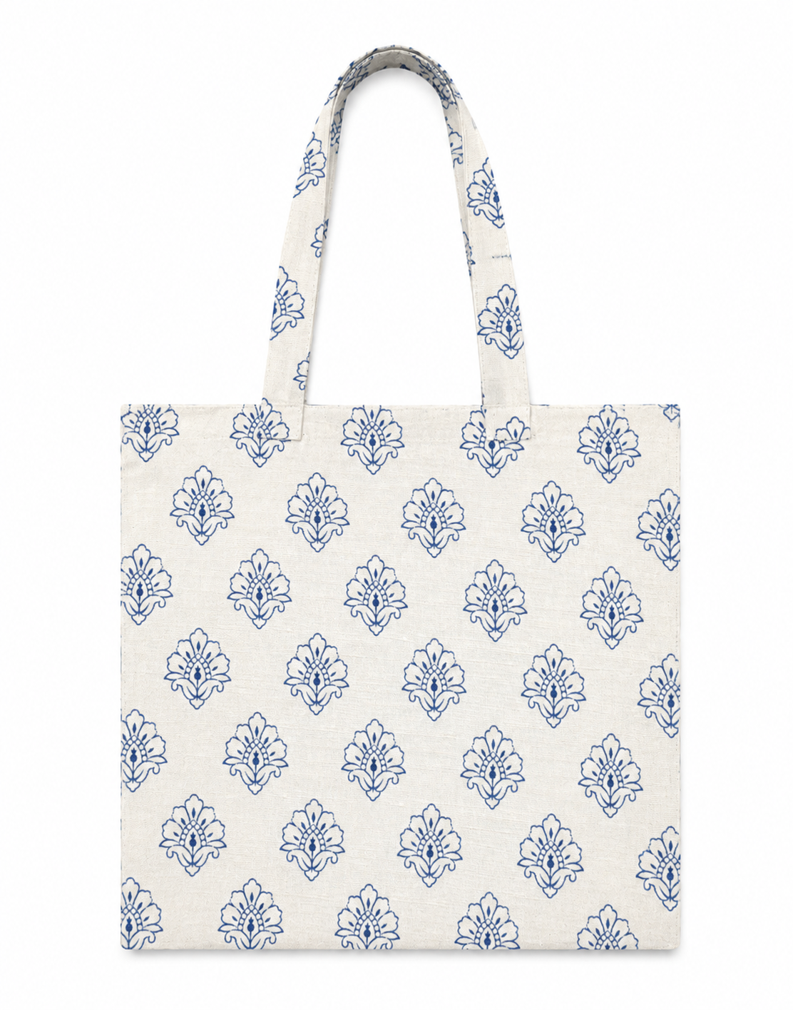 Blue Floral Block Print Tote Bag – Natural Cotton Canvas