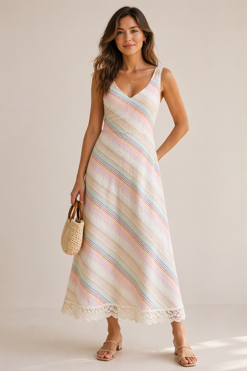 Pastel Stripe Sleeveless Maxi Dress Sewing Pattern