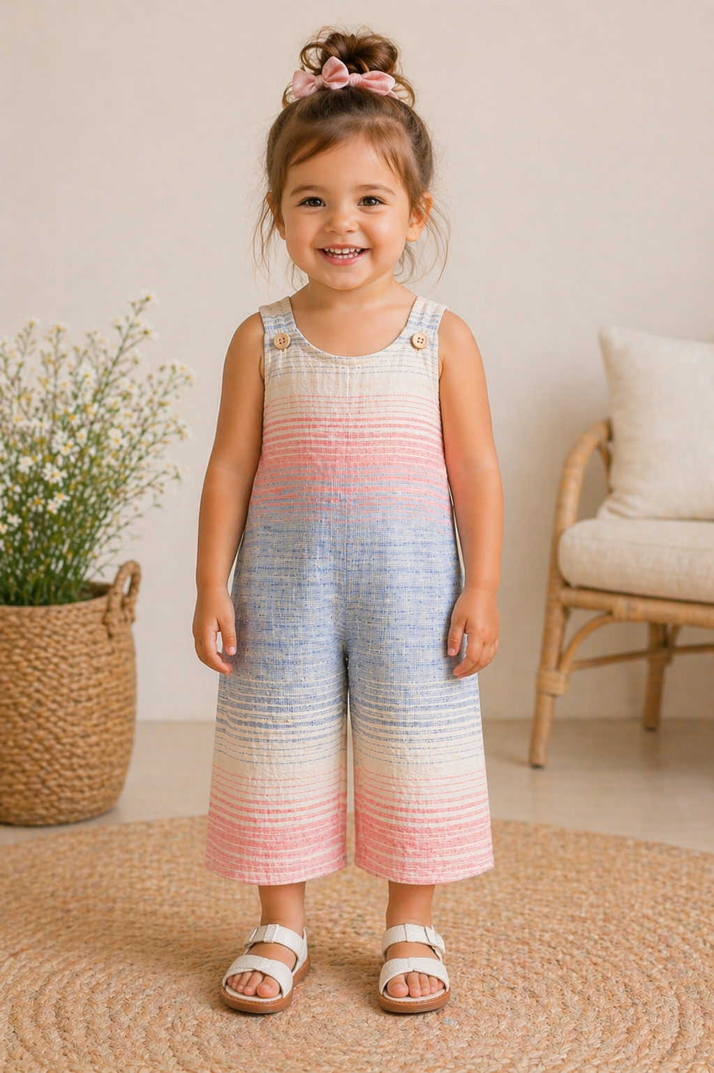 Juniper Jumpsuit: Textured Wide-Leg Jumpsuit Sewing Pattern with Ombre Pastel Stripes
