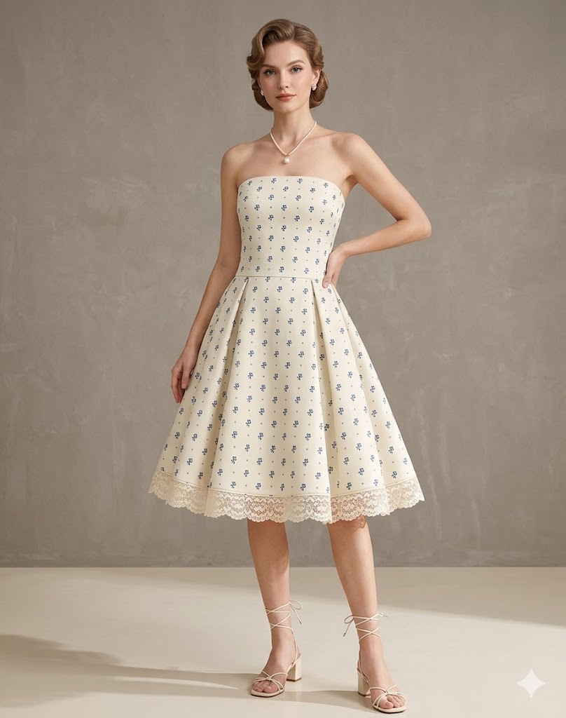 Vintage Ditsy Floral A-Line Dress Sewing Pattern