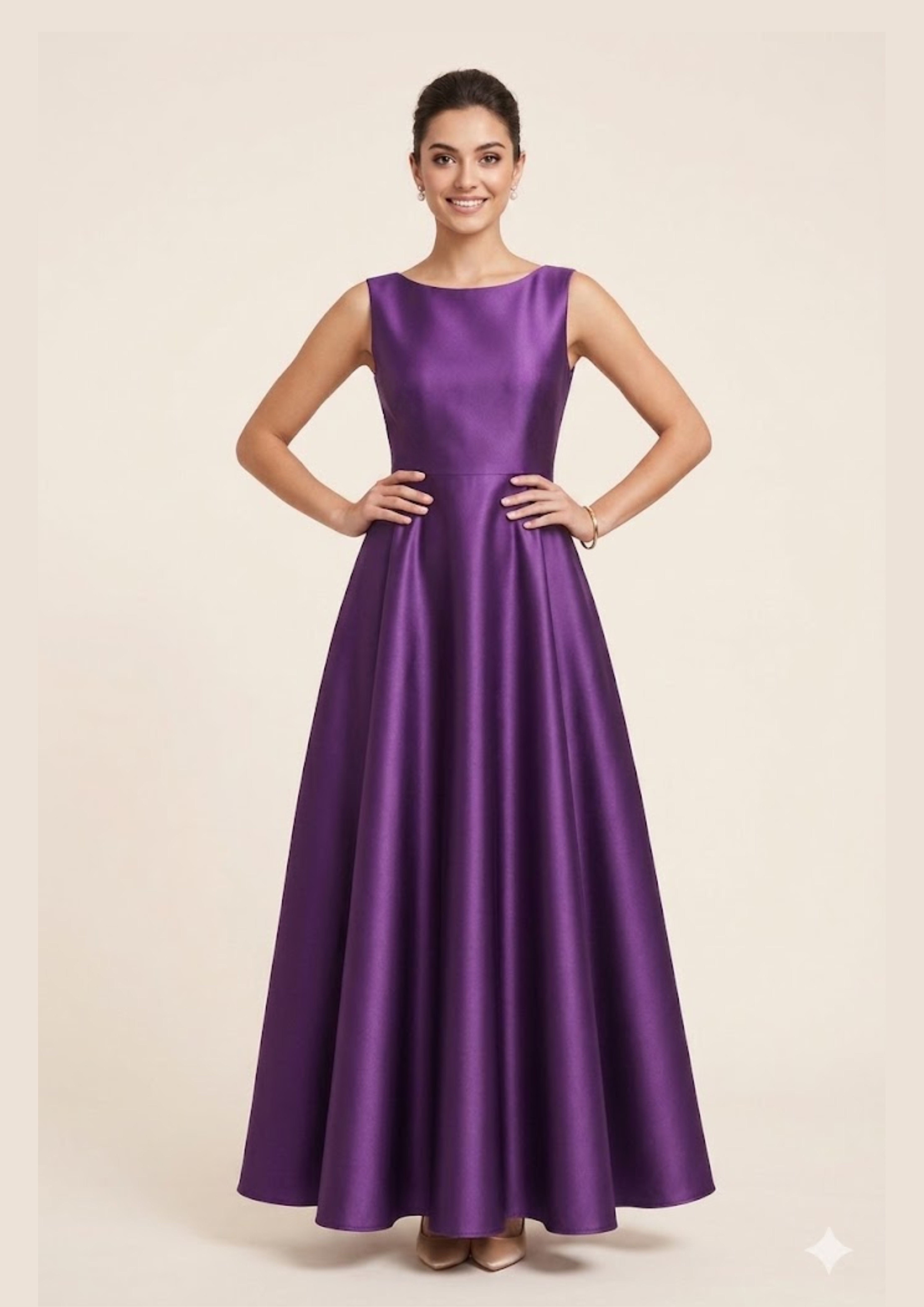 Elegant Sleeveless Purple Satin Maxi Dress Pattern - Round Neck A-Line