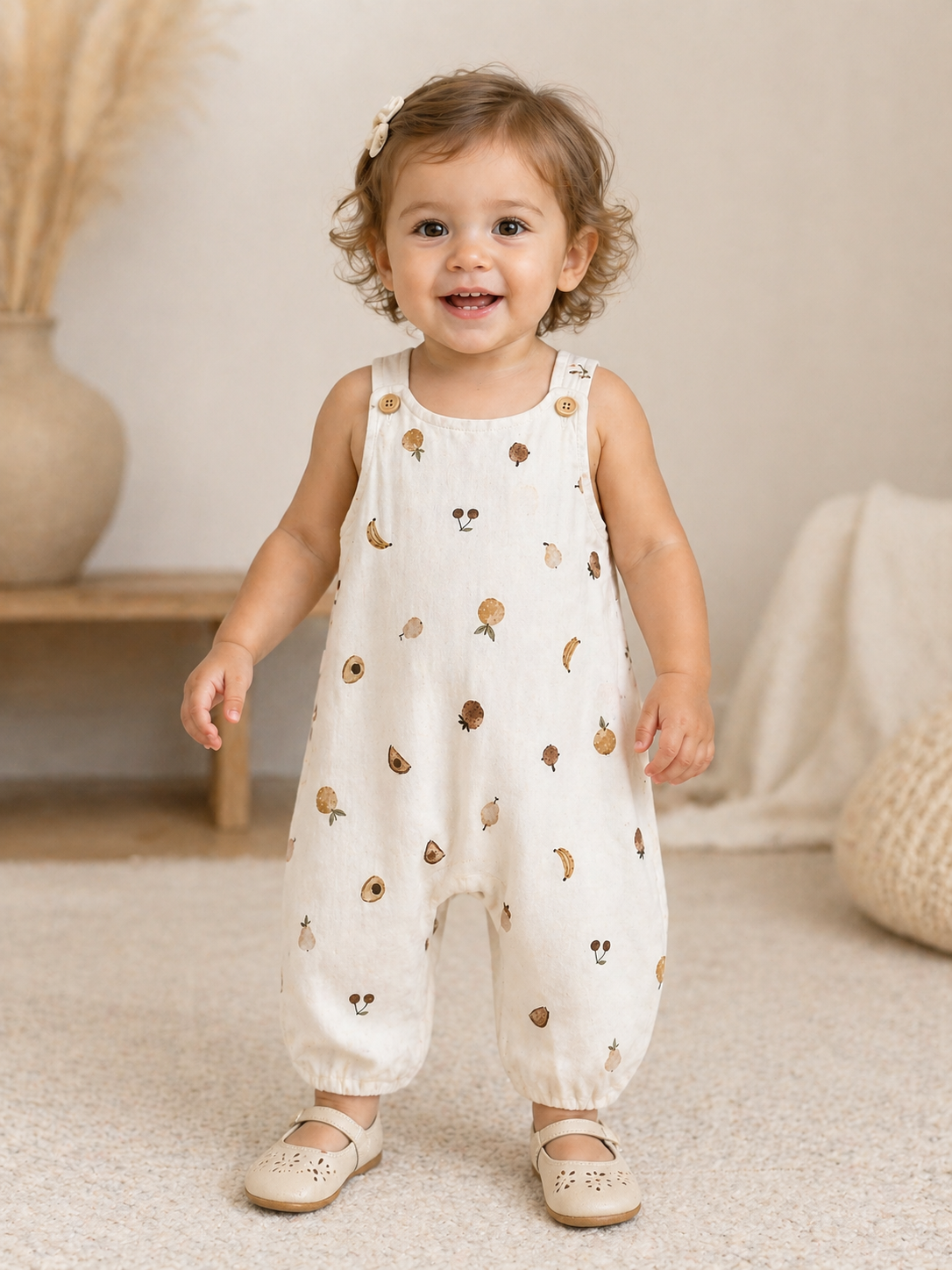 Toddler Sleeveless Romper Sewing Pattern with Fruit Print