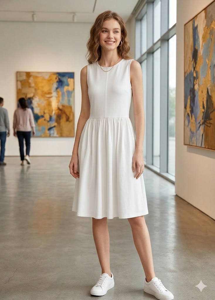 White Sleeveless Knee-Length Dress Sewing Pattern