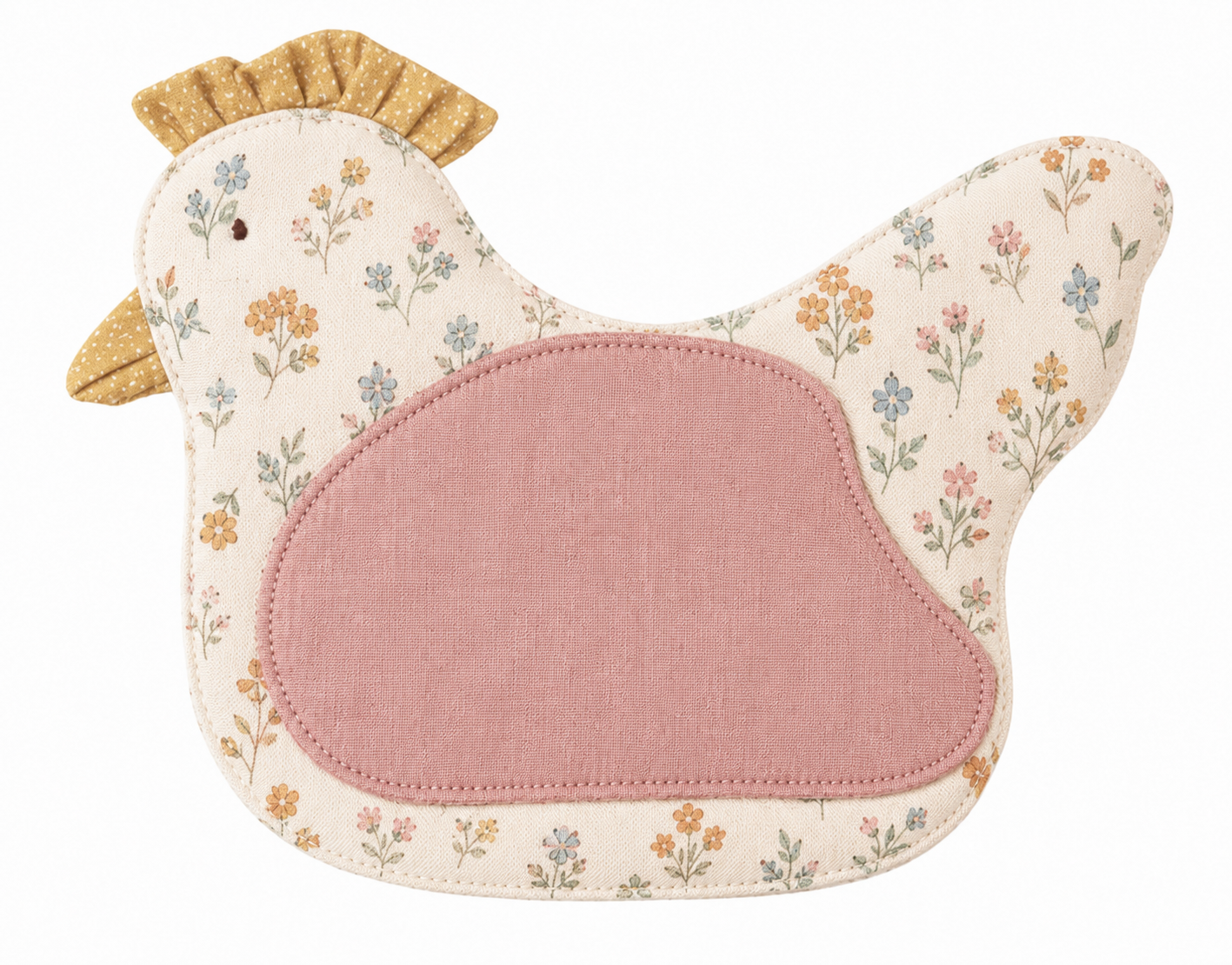 Charming Chicken Quilted Fabric Accessory - Floral Print with Pink Wing &amp; Ruffled Details