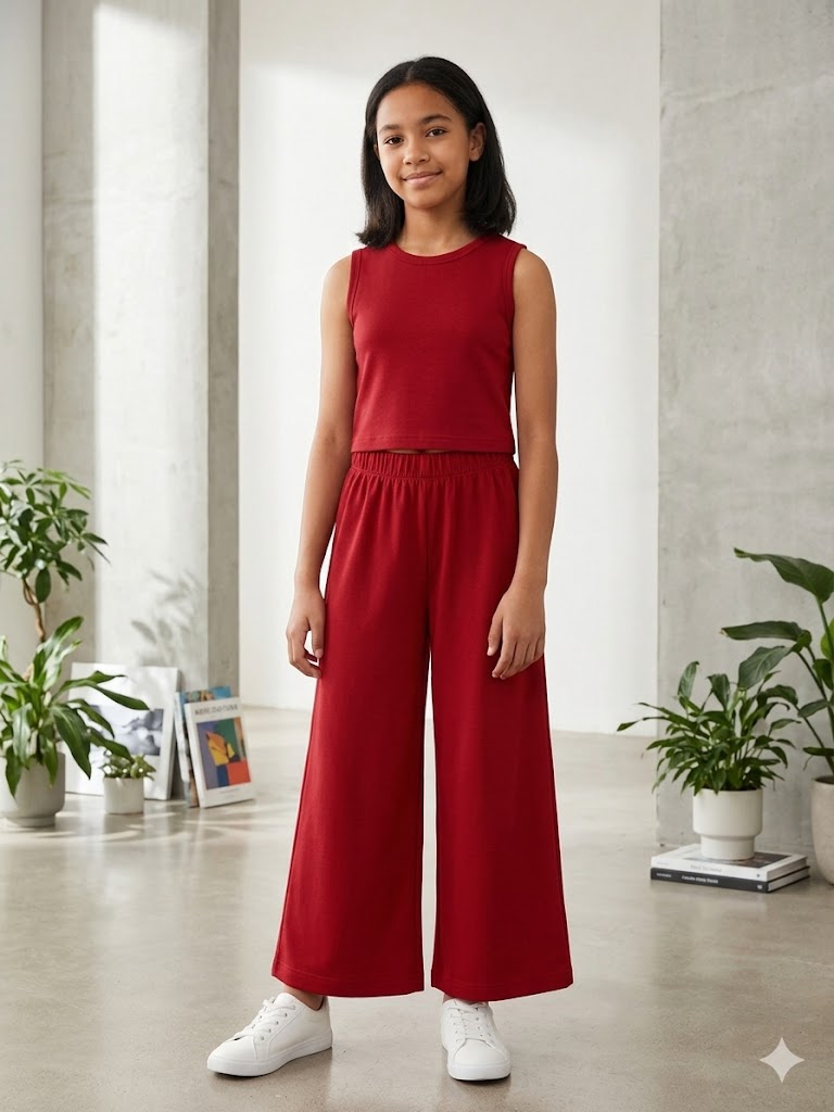 Red Sleeveless Crop Top &amp; Wide-Leg Pants Set