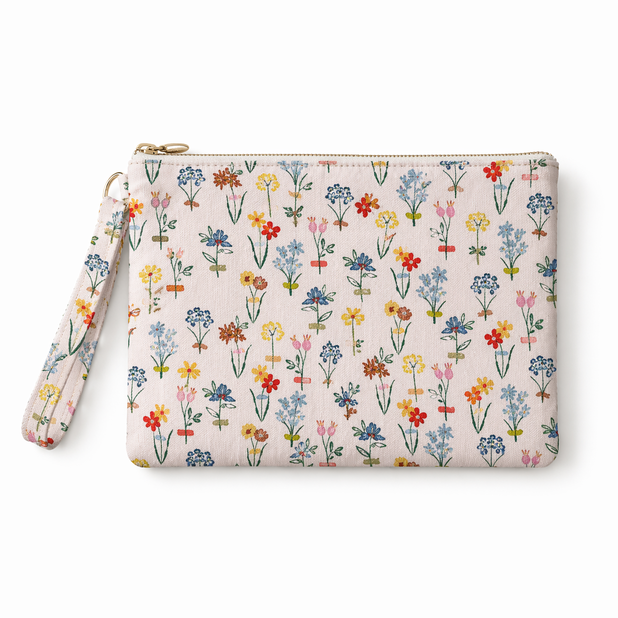 Floral Bliss Zippered Pouch with Wrist Strap