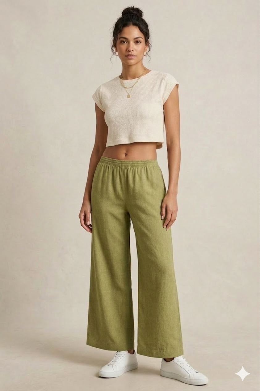 Relaxed Comfort Set: Cropped Knit Top &amp; Olive Wide-Leg Pants Sewing Pattern