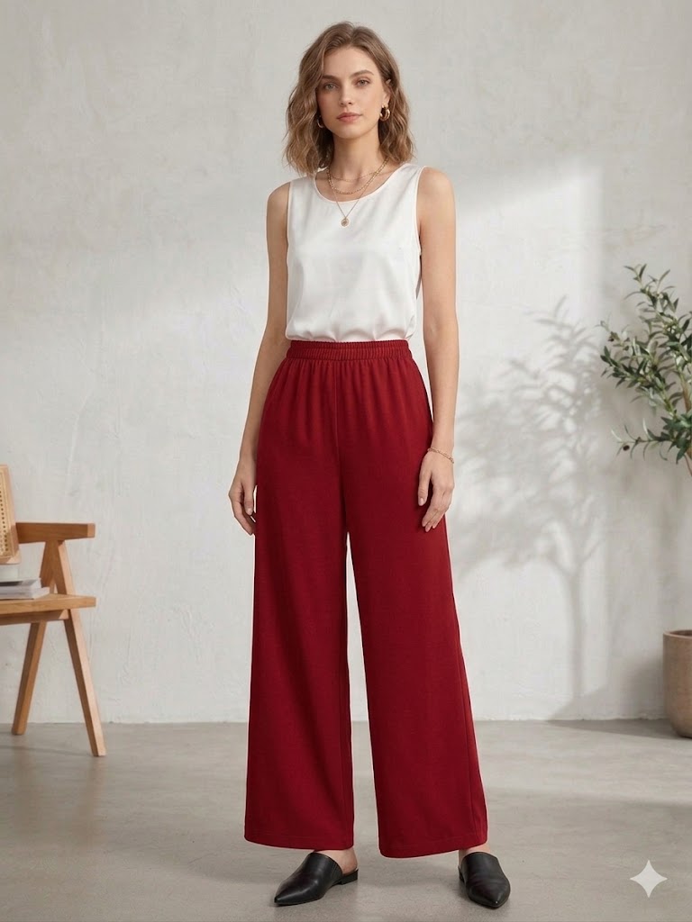Elegant White Sleeveless Top &amp; Deep Red Wide-Leg Pants Sewing Pattern