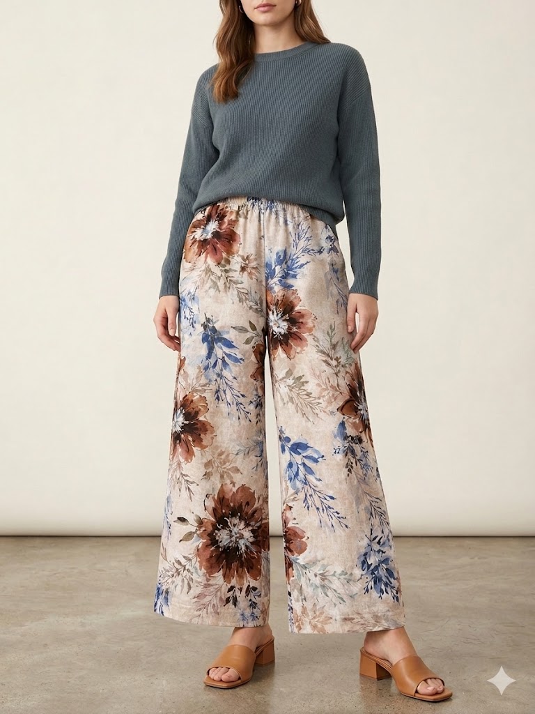 Ribbed Knit Sweater &amp; Floral Wide-Leg Pants Sewing Pattern
