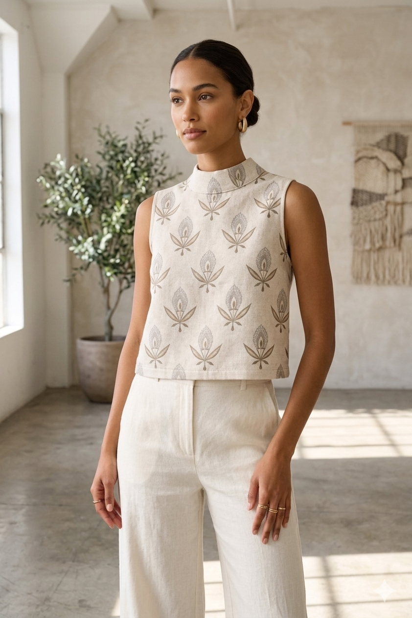 Sleeveless Mock-Neck Top &amp; Wide-Leg Linen Pants Sewing Pattern