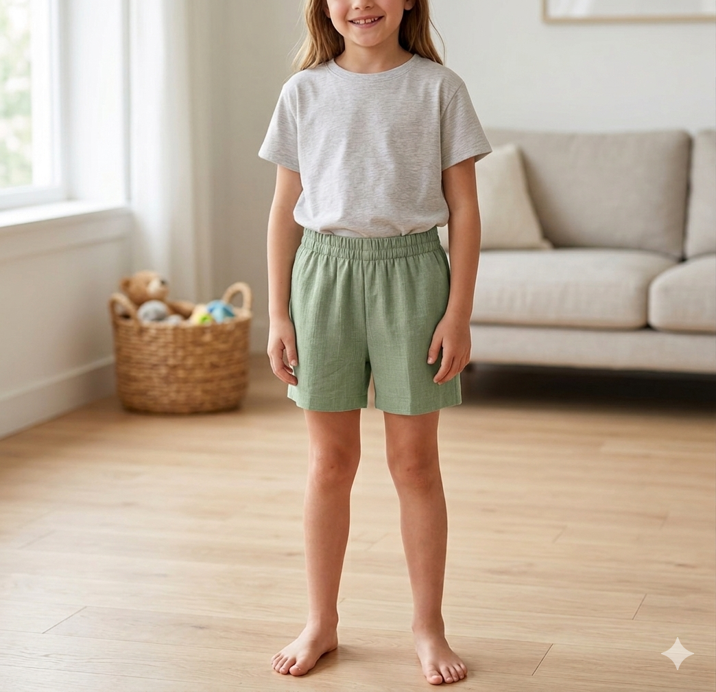 Children's Sage Green Shorts Sewing Pattern