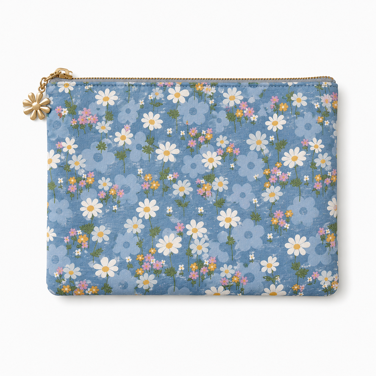 Floral Zip Pouch - Blue Daisy Print