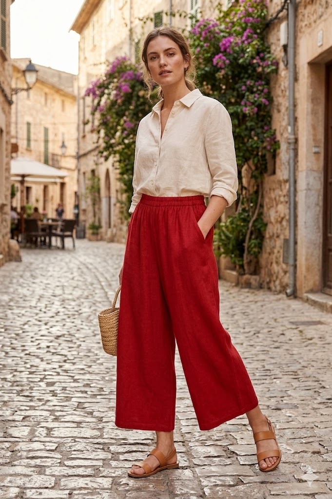 Red Wide-Leg Pants Sewing Pattern