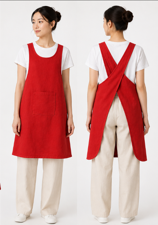 Red Cross-Back Apron Dress - Breathable &amp; Practical for Everyday Wear
