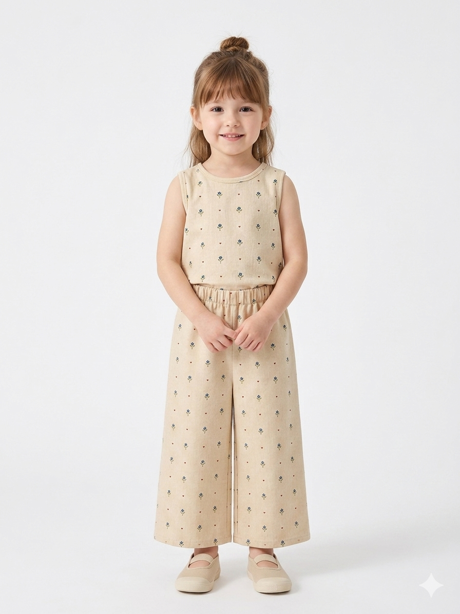 Girls' Floral Print Sleeveless Top and Wide-Leg Pants Sewing Pattern