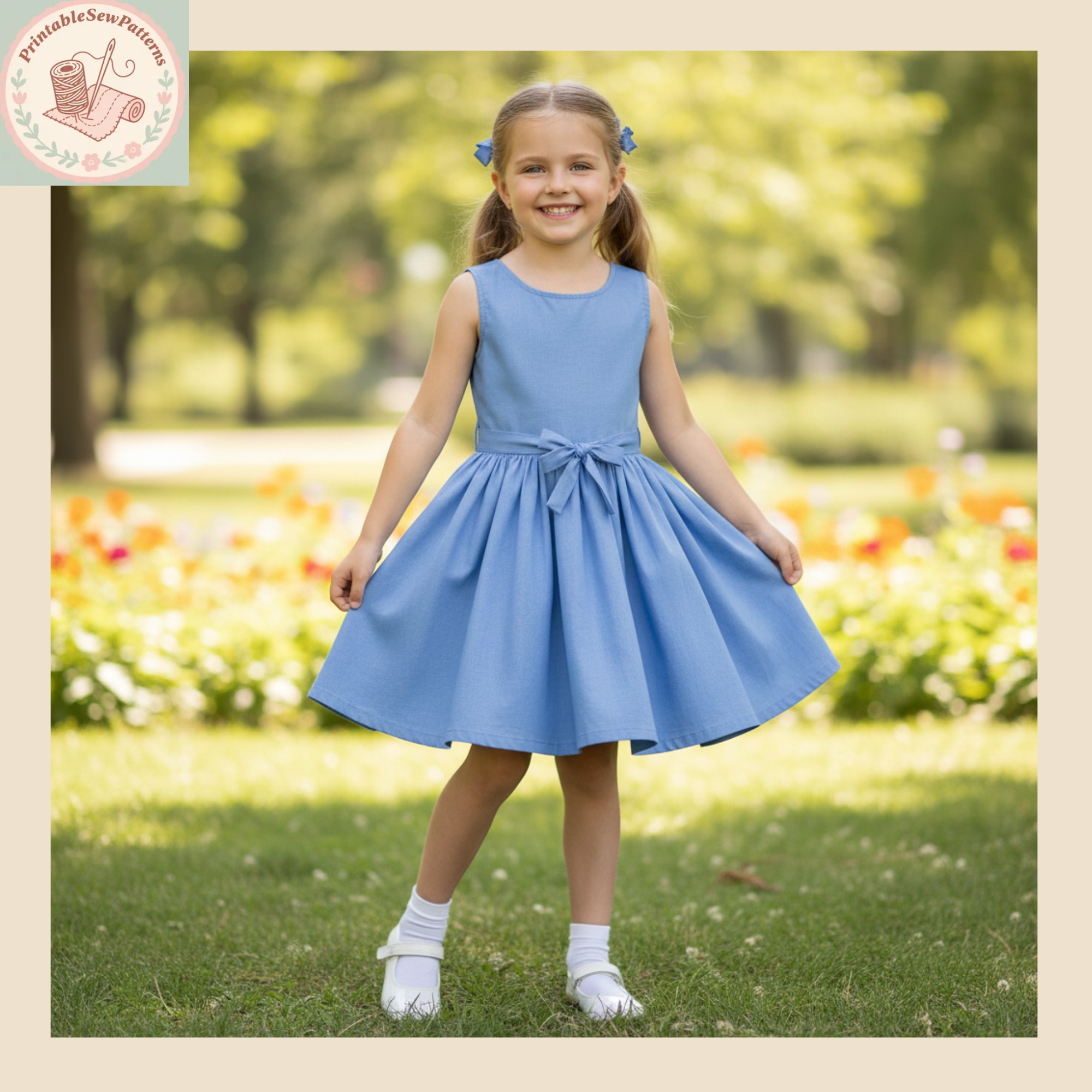 Girls' Sleeveless Fit-and-Flare Dress with Waist Bow