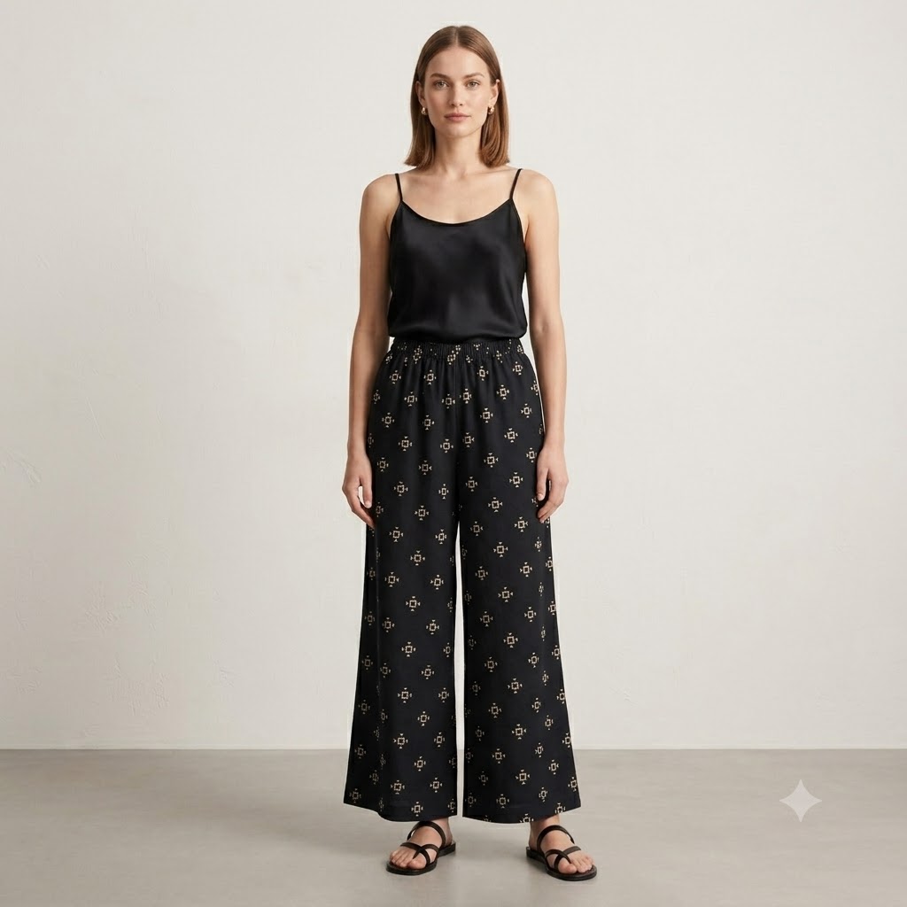 Satin Camisole &amp; Wide Leg Loungewear Set - Printed