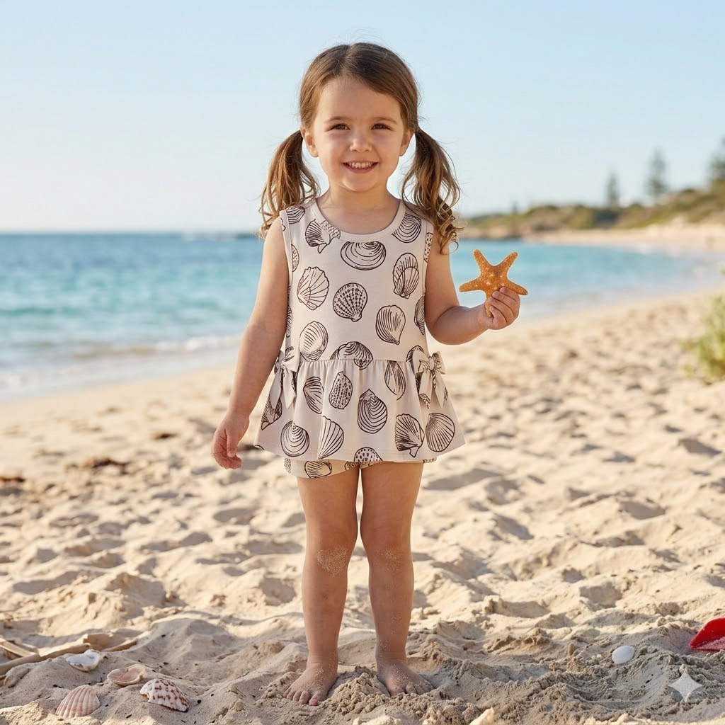 Girls' Seashell Print Peplum Top &amp; Bloomers Set