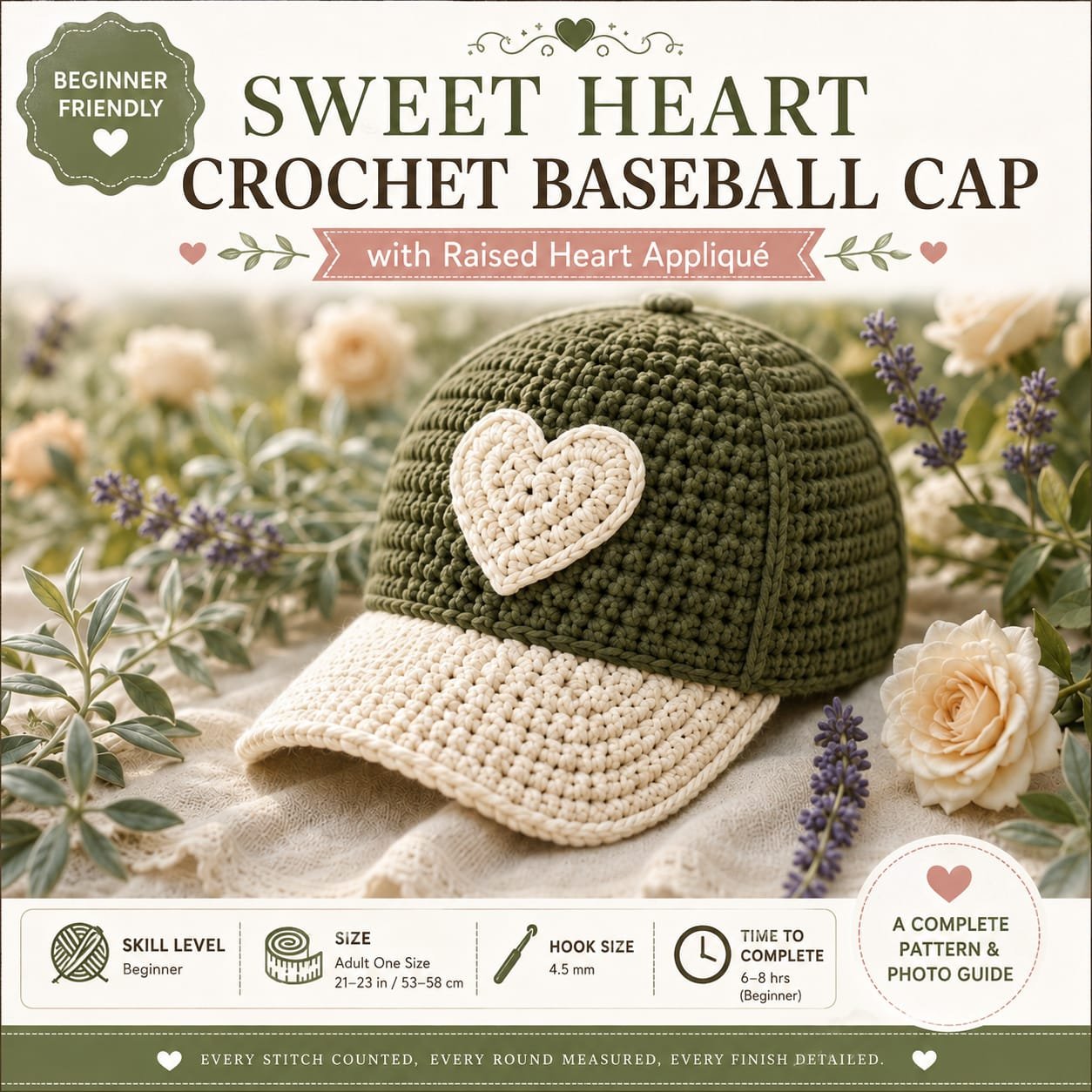 Sweet Heart Crochet Baseball Cap Pattern